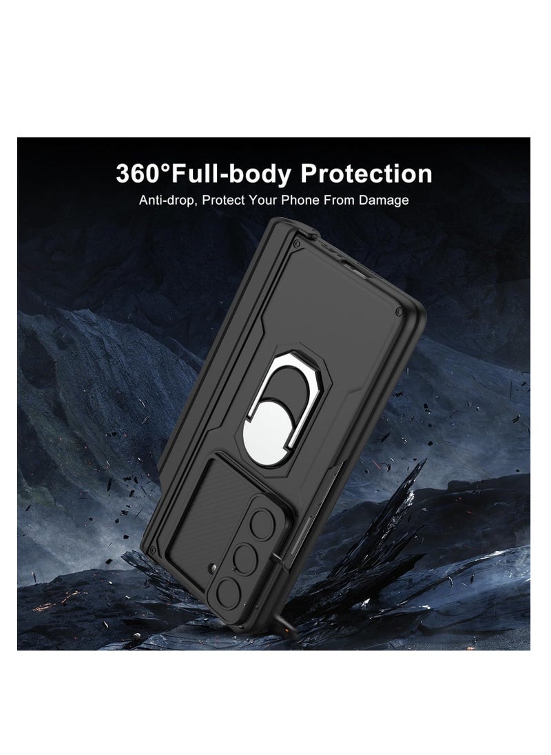 Compatible with Samsung Galaxy Z Fold 6 Case with Sliding Camera Cover and Pen Holder [Pen Not Included], Built-in Front Screen Protector, Magnetic Hinge Case with Ring Stand