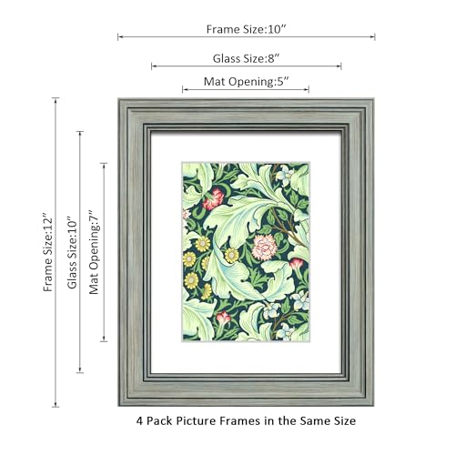 DEKWINN,8x10 Picture Frame Set of 4 with Real Glass for Pictures 5x7 with Mat or 8x10 without Mat,Rustic Retro Photo Frames for Wall or Tabletop Display - Image 2