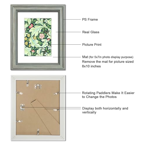 DEKWINN,8x10 Picture Frame Set of 4 with Real Glass for Pictures 5x7 with Mat or 8x10 without Mat,Rustic Retro Photo Frames for Wall or Tabletop Display - Image 3