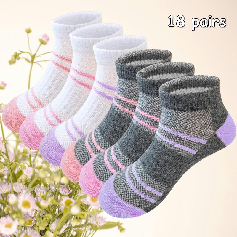 Bemeol Girls Socks 18 Pairs Kids Ankle Socks for Girls Cotton Sports Low Cut Athletic Sock(7-10 Years) - Image 4