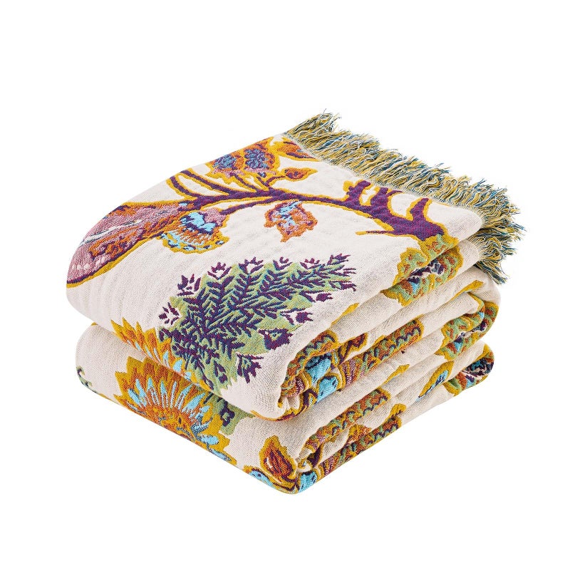 XIBLC Boho Throw Blanket for Bed, 100% Cotton Soft Rustic Quilt Fall Blanket, 50"x60" Floral Printed Farmhouse Decor Bed Blankets, All Season Rustic Reversible Bohemian Throw Quilt - Image 1