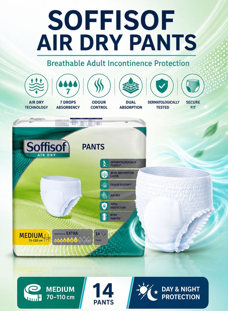 Soffisof Air Dry Pants Extra Medium Adult Pull Up Diapers for Men & Women Breathable Incontinence Underwear with Dual Absorption Odour Control Secure Fit 7 Drop Protection 14 Pants 70-110cm - Image 1