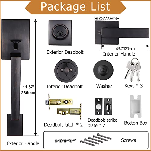 Azdele Front Door Handle and Deadbolt Set, Front Door Lock Set, Exterior Door Lock Set, Front Door Handle with Single Cylinder Deadbolt for Exterior Door, Reversible for Right&Left(Oil Bronze Modern) - Image 5