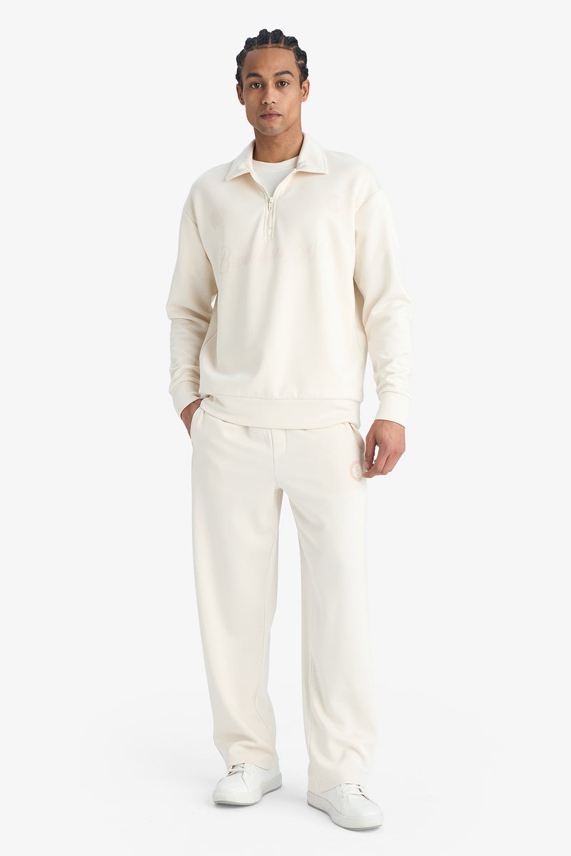 DeFacto Beige Man Relax Fit Polo Neck Half Zippered Modal Sweatshirt Casual - Image 2