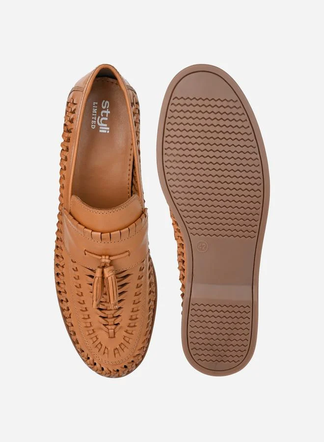 Styli Genuine Leather Handmade Woven Loafers