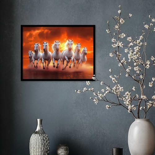 kotart Seven Running Vastu Lucky Horse | 7 Horses Vastu Frame Wall Art Painting for Living Room Bedroom Office Home Décor Rising Sun Painting Wall Décor Size 10x13 inch - Image 4