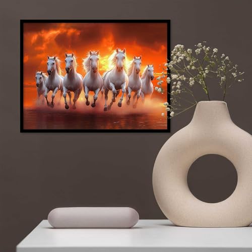 kotart Seven Running Vastu Lucky Horse | 7 Horses Vastu Frame Wall Art Painting for Living Room Bedroom Office Home Décor Rising Sun Painting Wall Décor Size 10x13 inch - Image 3