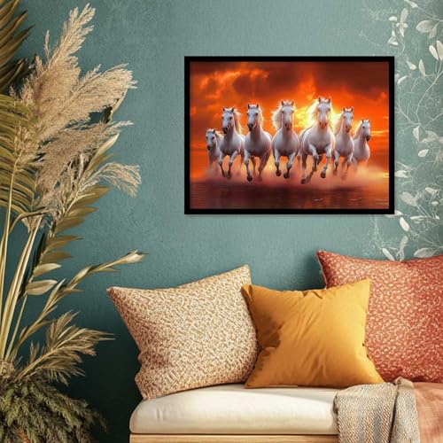 kotart Seven Running Vastu Lucky Horse | 7 Horses Vastu Frame Wall Art Painting for Living Room Bedroom Office Home Décor Rising Sun Painting Wall Décor Size 10x13 inch - Image 5