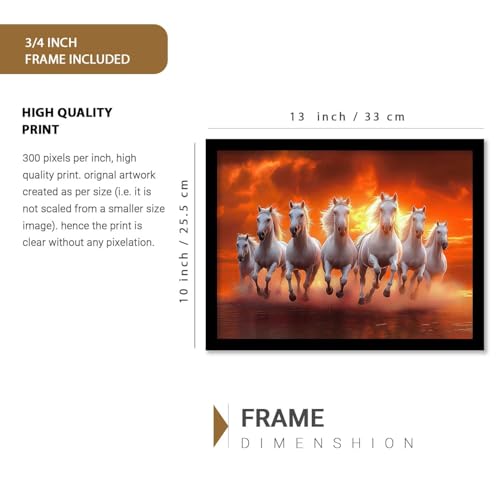 kotart Seven Running Vastu Lucky Horse | 7 Horses Vastu Frame Wall Art Painting for Living Room Bedroom Office Home Décor Rising Sun Painting Wall Décor Size 10x13 inch - Image 2