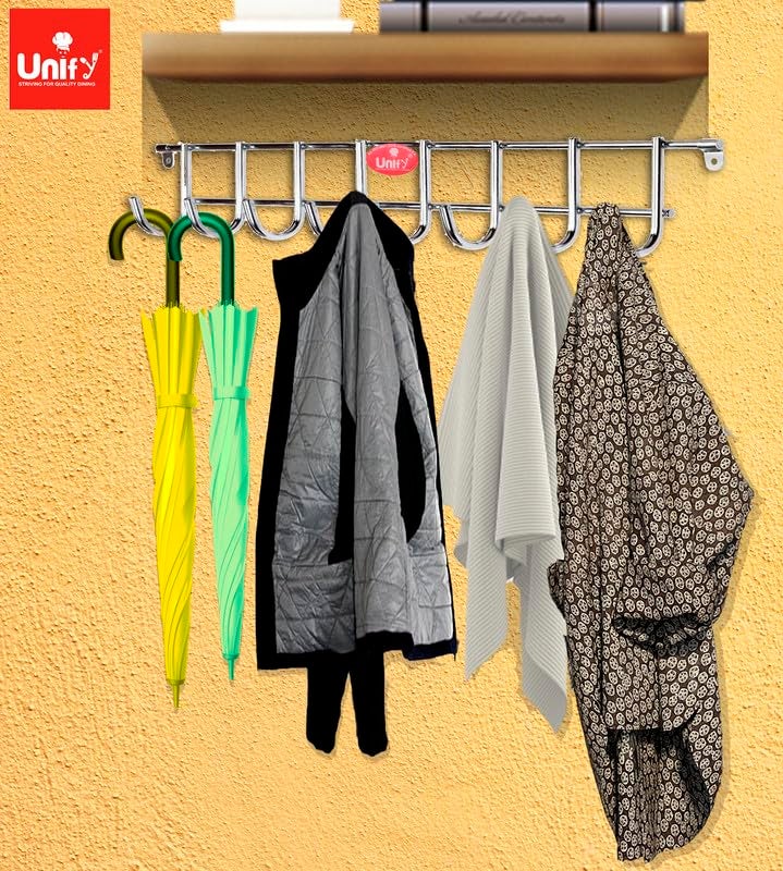 Unify Combo 2 Pieces Stainless Steel Cloth Hanger for Wall 8 Hooks, Door Mounted Hook Rail, Wall Hook, Towel Hooks, Bathroom Hanger, Kitchen Tools Hanging, Big (22 Inch) (Silver, Pack of 2) - Image 2