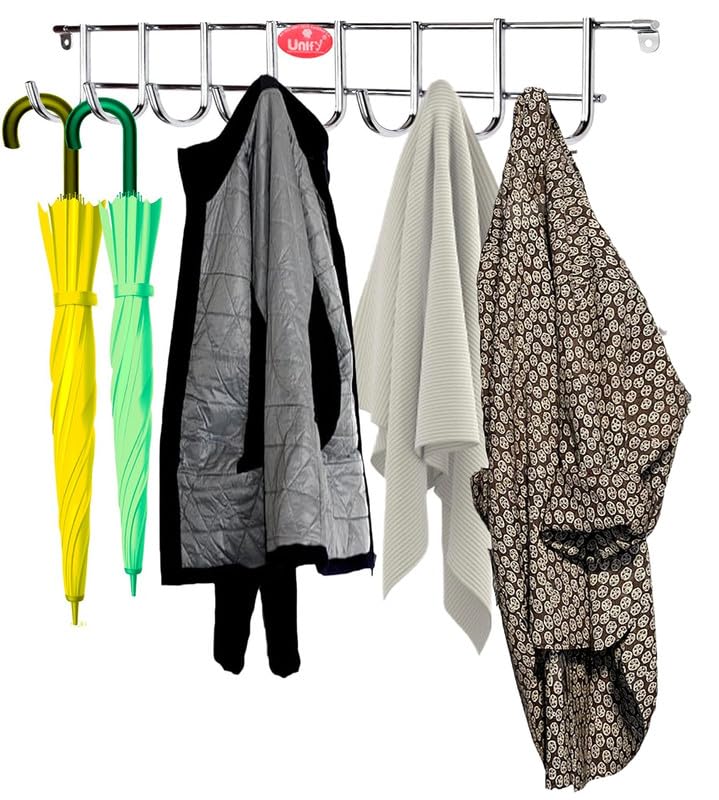 Unify Combo 2 Pieces Stainless Steel Cloth Hanger for Wall 8 Hooks, Door Mounted Hook Rail, Wall Hook, Towel Hooks, Bathroom Hanger, Kitchen Tools Hanging, Big (22 Inch) (Silver, Pack of 2) - Image 3