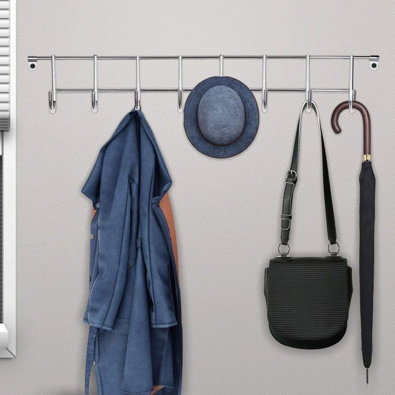 Unify Combo 2 Pieces Stainless Steel Cloth Hanger for Wall 8 Hooks, Door Mounted Hook Rail, Wall Hook, Towel Hooks, Bathroom Hanger, Kitchen Tools Hanging, Big (22 Inch) (Silver, Pack of 2) - Image 5
