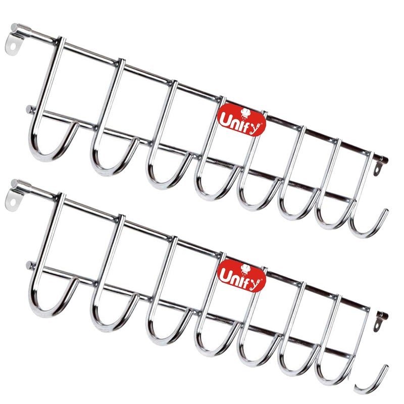 Unify Combo 2 Pieces Stainless Steel Cloth Hanger for Wall 8 Hooks, Door Mounted Hook Rail, Wall Hook, Towel Hooks, Bathroom Hanger, Kitchen Tools Hanging, Big (22 Inch) (Silver, Pack of 2) - Image 1