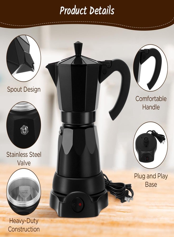 Lemosae Coffee Pot 6 Cup Electric Espresso Coffee Maker Italian Moka Maker 300ml Portable Aluminum Espresso Machine Cafetera Moka Pot with Detachable Base, Gift for Home Travel(Black) - Image 4