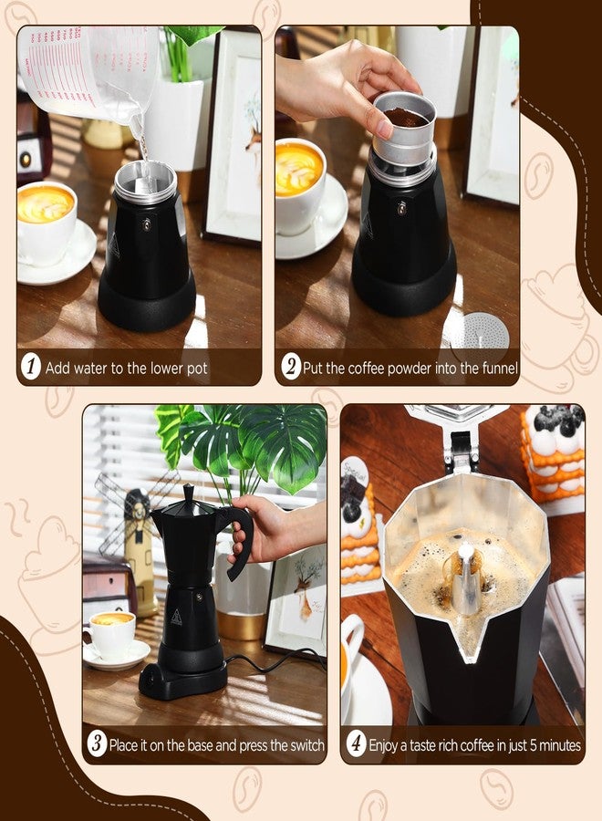 Lemosae Coffee Pot 6 Cup Electric Espresso Coffee Maker Italian Moka Maker 300ml Portable Aluminum Espresso Machine Cafetera Moka Pot with Detachable Base, Gift for Home Travel(Black) - Image 5