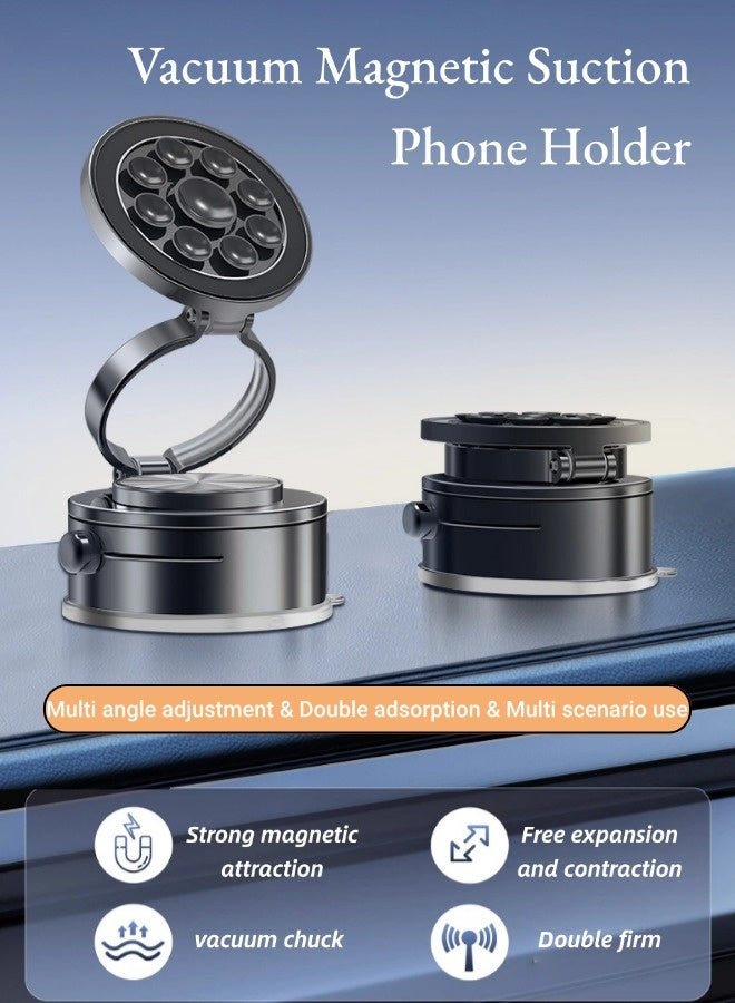 Vacuum Magnetic Suction Phone Holder, 360° Rotating  Dashboard Suction Cup Holder, Multi functional  Foldable Phone Holder, Suitable for Car/Gym/Mirror/Smooth Surface (Black) - Image 1