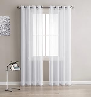 LinenZone Sheer White Curtains. Faux Linen White Sheer Curtains. 2 White Sheer Curtain Panels in Package. Elegant 96 - Image 1
