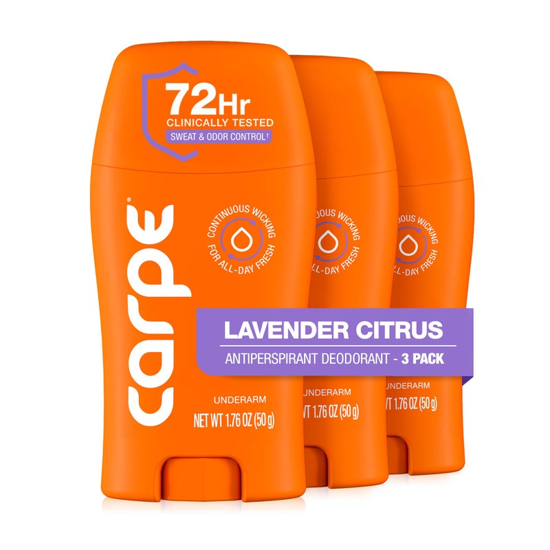 Carpe Underarm Antiperspirant for Women - 72 Hour Sweat & Odor Control - Lavender Deodorant - Clinical Deodorant for Women - Lavender Citrus - 3 Pack - Image 1