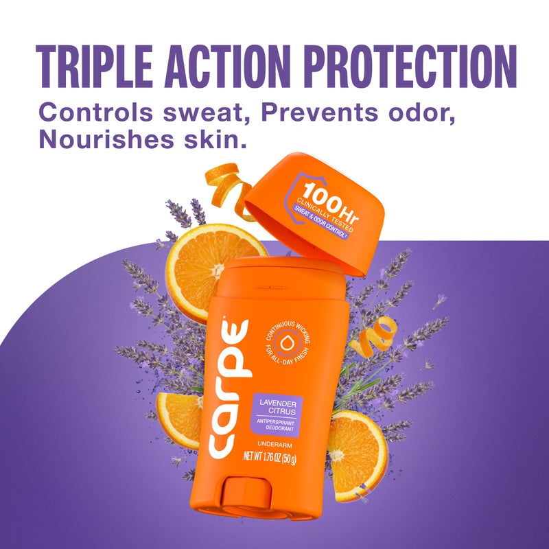 Carpe Underarm Antiperspirant for Women - 72 Hour Sweat & Odor Control - Lavender Deodorant - Clinical Deodorant for Women - Lavender Citrus - 3 Pack - Image 5