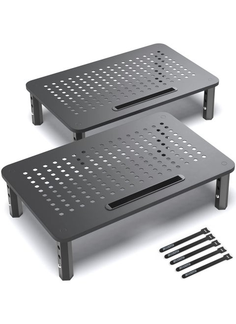 EVOOMI Back Saver Monitor Stand for Desk  2 Pack Monitor Riser  AntiSkid HD Hexagonal Steel Computer Stand  Free Cable Ties  Mesh Metal Computer Item Stand  Printer  iMac