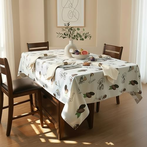 RUSTIQUE LINENS 100% Cotton Printed Table Cloth for 6 Seater|Water & Stain Resistant Dining Table Cover – Heavyweight, Washable – Cocoa Charm(190 x 150 CM) - Image 1