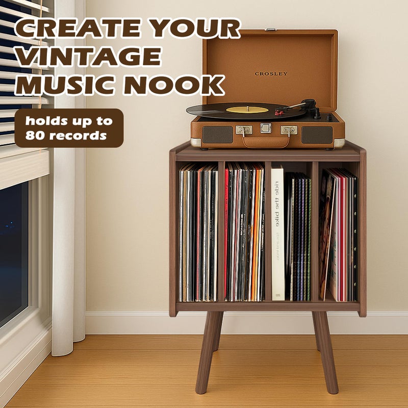 montex Record Player Stand, Vinyl Record Storage Table with 4 Cabinet, Mid Century Modern Turntable Stand, Organizer Vinyl Table for Bedroom Living Room, Walunt - Image 2
