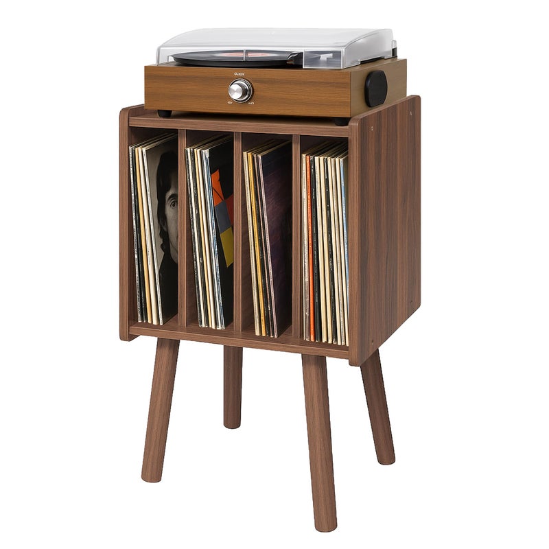 montex Record Player Stand, Vinyl Record Storage Table with 4 Cabinet, Mid Century Modern Turntable Stand, Organizer Vinyl Table for Bedroom Living Room, Walunt - Image 1