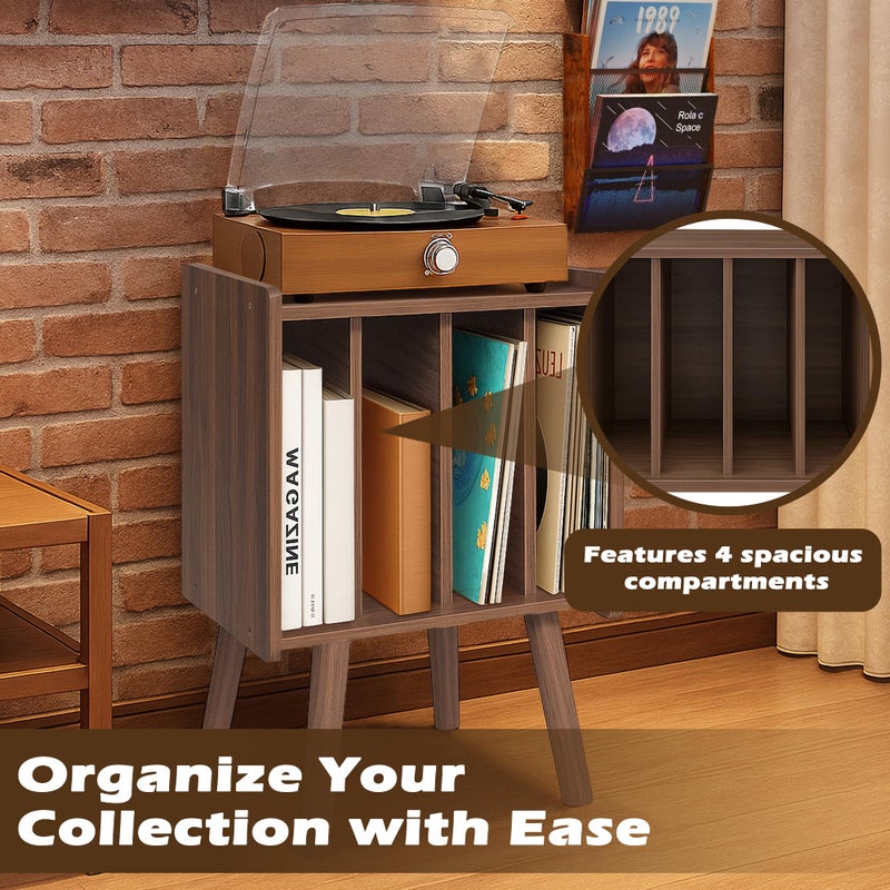 montex Record Player Stand, Vinyl Record Storage Table with 4 Cabinet, Mid Century Modern Turntable Stand, Organizer Vinyl Table for Bedroom Living Room, Walunt - Image 5