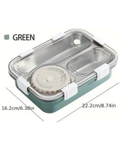 Brain Giggles BrainGiggles 3-Compartment Thermal Lunchbox with Removable Inner Tray - Insulated, Leak Proof Bento Box for Kids-Green  - Image 2