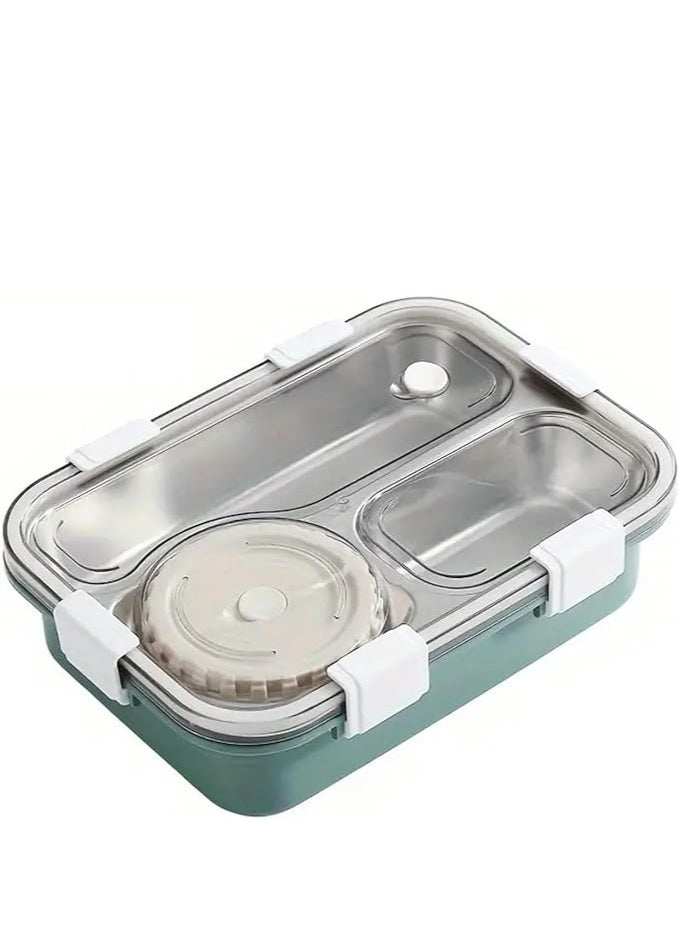 Brain Giggles BrainGiggles 3-Compartment Thermal Lunchbox with Removable Inner Tray - Insulated, Leak Proof Bento Box for Kids-Green  - Image 1