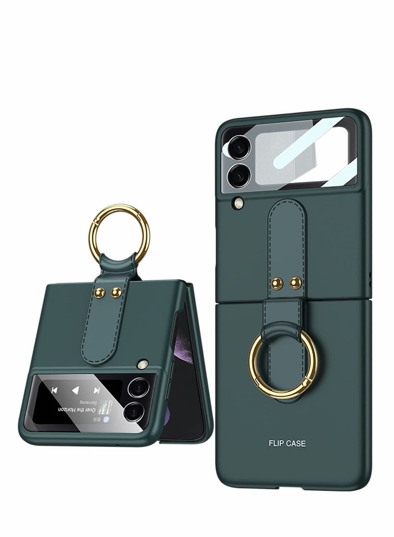 Captaintech Case for Samsung Galaxy Z Flip 3 Case Ultra Thin Matte PC Protective Cover with Ring，KASTWAVE  Hybrid 9H Glass All-Inclusive Camera Lens Protector Case for Samsung Z Flip 3 5G - Image 1