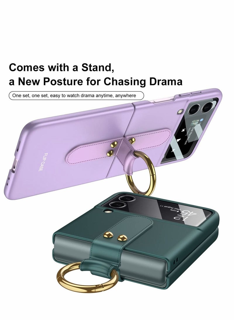 Captaintech Case for Samsung Galaxy Z Flip 3 Case Ultra Thin Matte PC Protective Cover with Ring，KASTWAVE  Hybrid 9H Glass All-Inclusive Camera Lens Protector Case for Samsung Z Flip 3 5G - Image 4