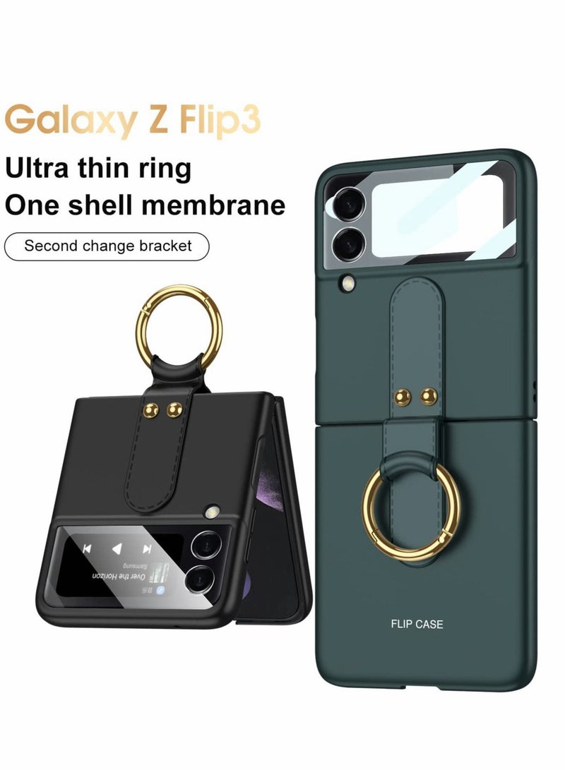 Captaintech Case for Samsung Galaxy Z Flip 3 Case Ultra Thin Matte PC Protective Cover with Ring，KASTWAVE  Hybrid 9H Glass All-Inclusive Camera Lens Protector Case for Samsung Z Flip 3 5G - Image 2