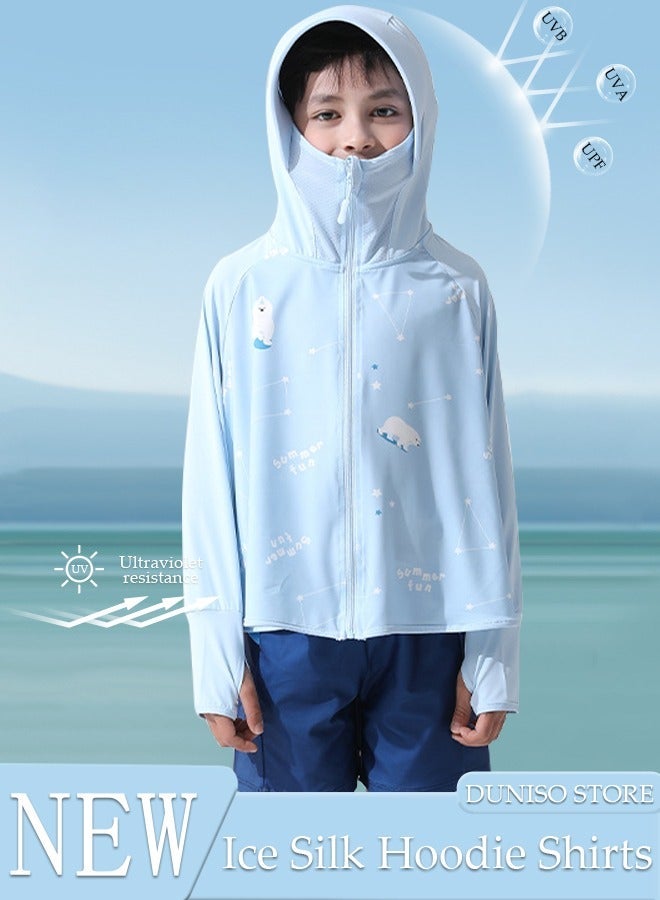 DUNISO Lightweight Sun Protection Clothing For Kids, UPF 50+ Long Sleeve Sun Protection Hoodie Shirt , Long Sleeve Ice Silk Hoodie Shirts for Outdoor Climbing Hiking - Image 1