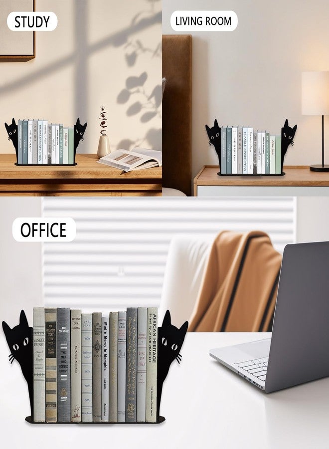 MHLLGN Book Ends, Black Cat Metal Bookends for Shelves Decorative with Non-Slip Bottom, Cute Bookshelf Decor, Book Ends for Shelves, Decorative Objects, Unique Bookends - Image 4