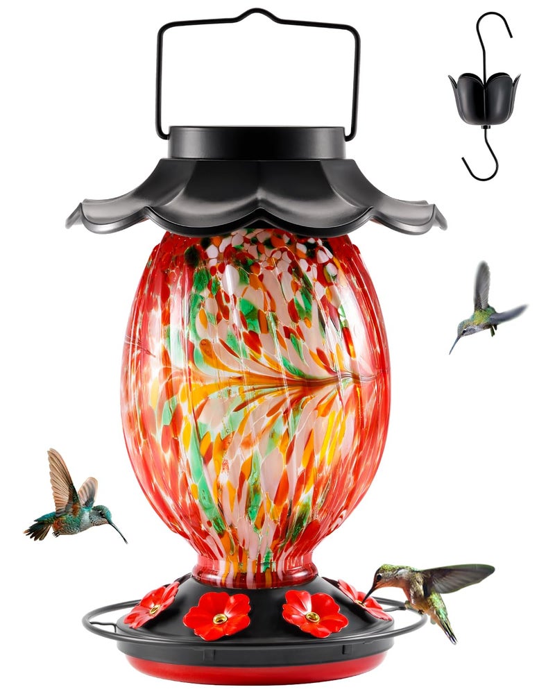 HouseSapp Solar Hummingbird Feeder - 49 fl.oz Hand Blown Glass Color Changing - 7 Feeding Ports with Perch - Never Leak - Perfect Hummingbird Feeder - Image 1