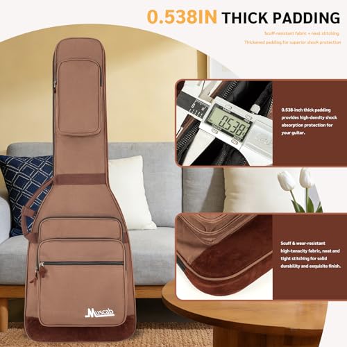 Muscab Electric Guitar Bag 0.5 Inch Padding Electric Guitar Case, Electric Guitar Gig Bag Backpack with Neck Strap and 4 Pockets, Brown - Image 3