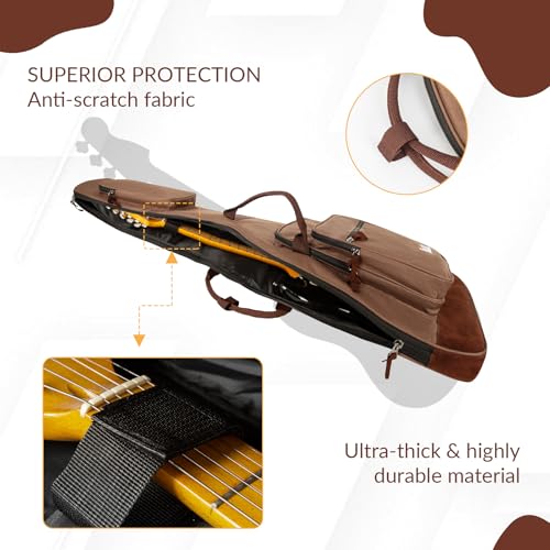 Muscab Electric Guitar Bag 0.5 Inch Padding Electric Guitar Case, Electric Guitar Gig Bag Backpack with Neck Strap and 4 Pockets, Brown - Image 4