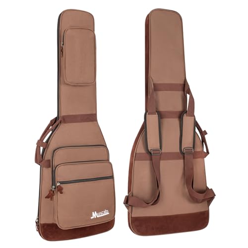 Muscab Electric Guitar Bag 0.5 Inch Padding Electric Guitar Case, Electric Guitar Gig Bag Backpack with Neck Strap and 4 Pockets, Brown - Image 1