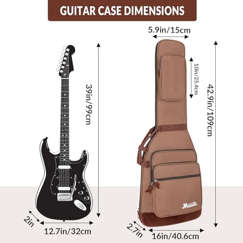 Muscab Electric Guitar Bag 0.5 Inch Padding Electric Guitar Case, Electric Guitar Gig Bag Backpack with Neck Strap and 4 Pockets, Brown - Image 2