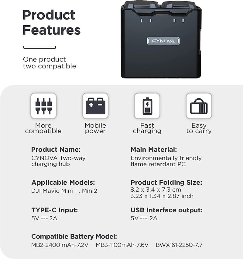 CYNOVA DJI Mini 2 Battery Charger, DJI Mini 2 Two-Way Charging Hub DJI Mini SE Battery Charger Compatible with DJI Mavic Mini 2 | Mavic Mini 2 SE for DJI Mini 2 Accessories & DJI Drone Accessories - Image 4