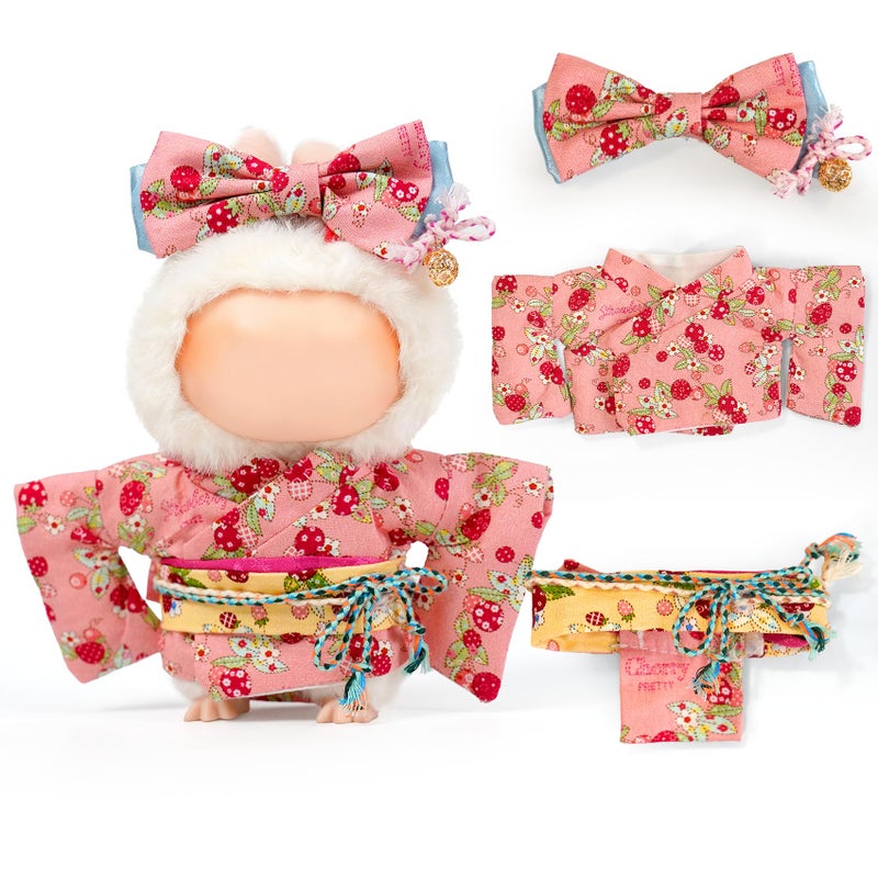ARTST 17cm Doll ClothesOutfit Accessories Kimono Set for 67inch Dolls Girls Kawaii Chic Designer Style Strawberry Butterfly Knot HairbowPink Clothing PajamasNO Doll - Image 3