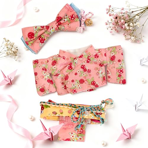 ARTST 17cm Doll ClothesOutfit Accessories Kimono Set for 67inch Dolls Girls Kawaii Chic Designer Style Strawberry Butterfly Knot HairbowPink Clothing PajamasNO Doll - Image 5