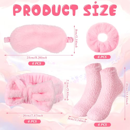 Shyyween 30 Pieces Galentine Spa Sleepover Party Supplies 6 Pink Bow Headband 6 Plush Sleep Eye Mask 6 Velvet Scrunchies 6 Pair Fuzzy Sock for Spa Slumber Party Favors Valentine Gift - Image 3