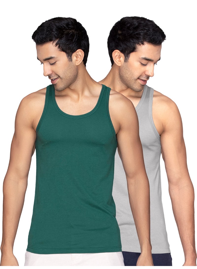 اكس واي اكس اكس قميص داخلي رجالي سادة عادي من القطن الممشط مع تانك توب، عبوة من قطعتين - Image 1