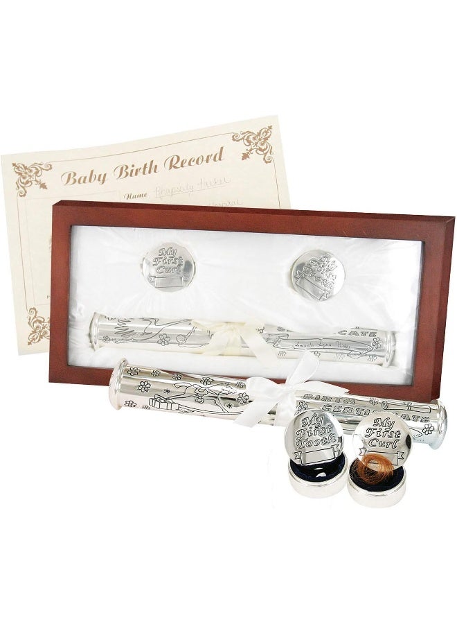 Stephan Baby Stephan Baby Satin-Lined Rosewood Keepsake Box with Silver Plated Birth Certificate Holder, First Tooth and First Curl Boxes - Image 1