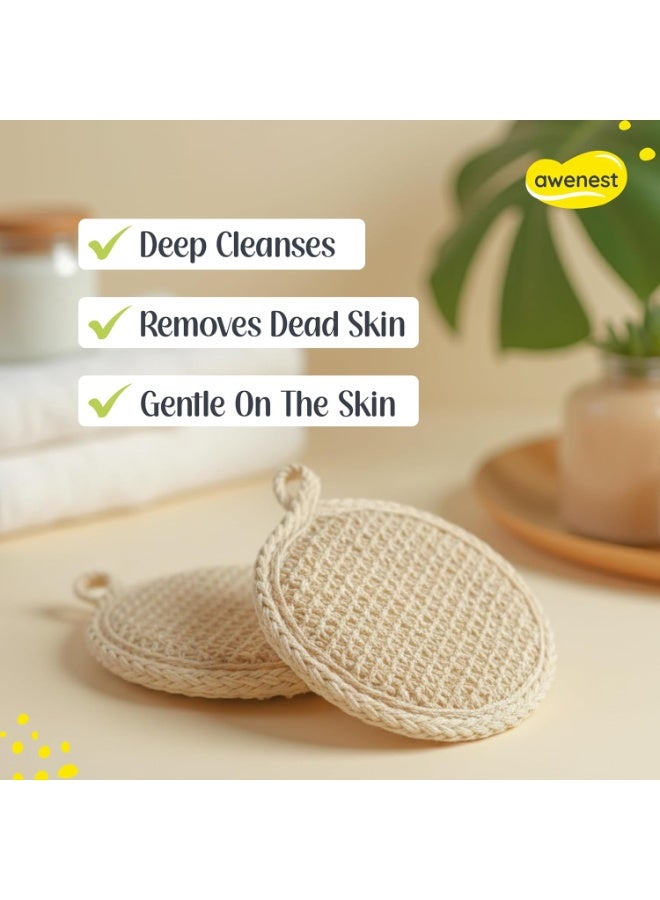 awenest Ramie Bath Loofah Combo | 2 Oval Natural Fiber Exfoliating Sponges | Reusable Body Scrubber for Deep Cleansing | Removes Dead Skin & Ingrown Hair | Gentle for Men & Women | Pack of 2 - Image 3