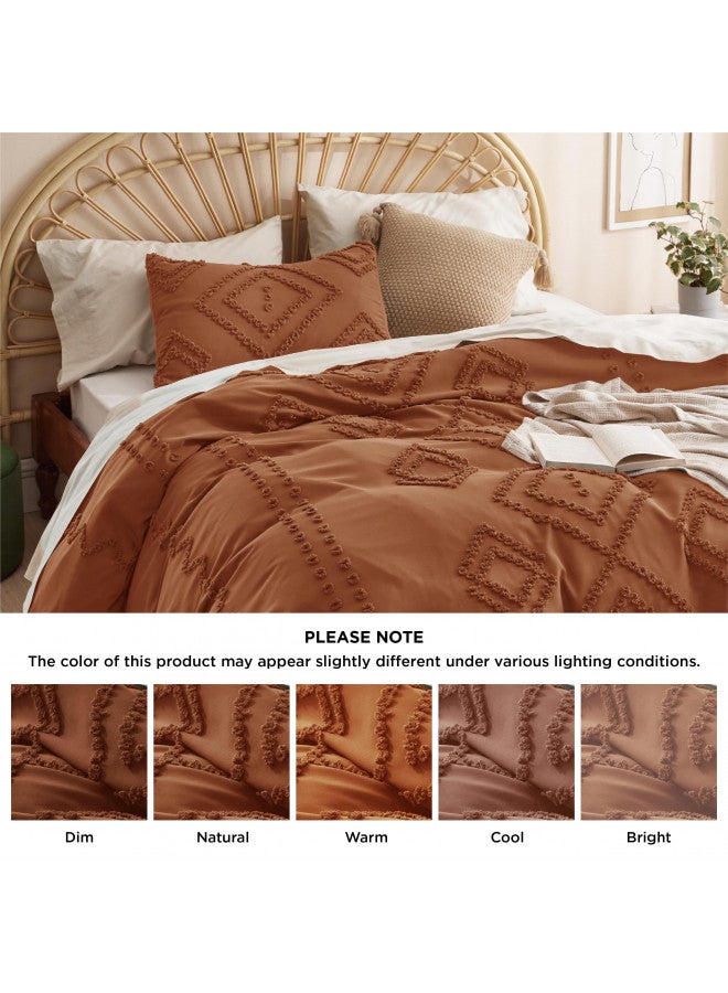Bedsure Bedsure Duvet Cover Queen - Queen Duvet Cover, Boho Bedding Queen for All Seasons, 3 Pieces, Chic Geometric Tufted Duvet Cover (Terracotta, Queen, 90"x90")  - Image 3