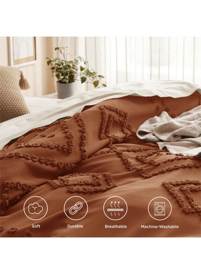 Bedsure Bedsure Duvet Cover Queen - Queen Duvet Cover, Boho Bedding Queen for All Seasons, 3 Pieces, Chic Geometric Tufted Duvet Cover (Terracotta, Queen, 90"x90")  - Image 1