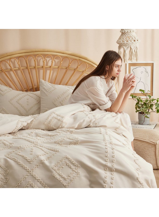 Bedsure Bedsure Duvet Cover Queen - Queen Duvet Cover, Boho Bedding Queen for All Seasons, 3 Pieces, Chic Geometric Tufted Duvet Cover (Terracotta, Queen, 90"x90")  - Image 2